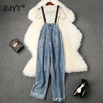 

High Fashion Woman Pants and Top Set Summer New Lady Casual Two Piece Outfits Beading Knitting Top+Jeans Pants Suit Matching Set
