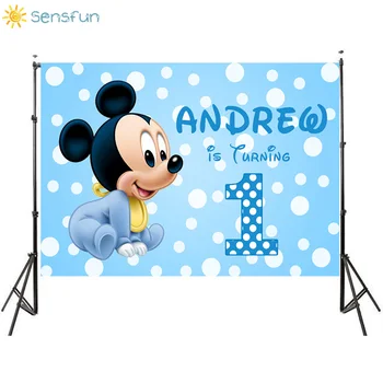 

Sensfun Baby 1st Birthday Backdrop Mickey Mouse Photographic Background Customize Name Age Photo Studio Vinyl Booth Props 7X5FT