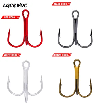 BIG DISCOUNT ❤️ Free Shipping Fishing Hook 50pc/Lot 2/4/6/8/10/12/14# High Carbon Steel Treble Hooks Fishing Tackle Black/Brown/White Fish Hook - discount item 33% OFF Sports & Entertainment