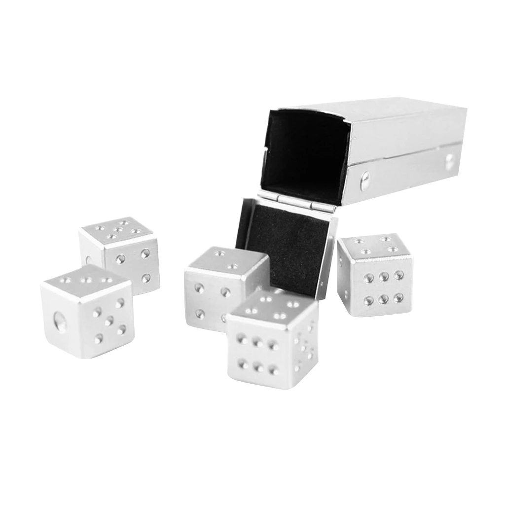 5 Pieces Lightweight Durable Aluminum Alloy Six Sided Spot Dice Square Cube Toy Games Party Accessories - Various Color