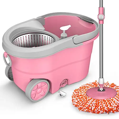 Pink Вращающееся ведро для тряпки с двойным приводом вращающаяся Швабра система ведра эльф-чистка влажной и сухой швабры Бытовая микрофибра для очистки пола - Цвет: Pink