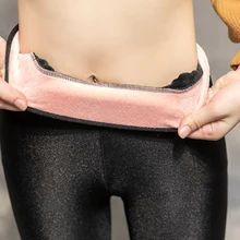 Осенние и теплые женские леггинсы плюс бархатная утолщенная одежда шаговые ноги брюки стрейч размер фитнес бегун теплые Блестящие Брюки