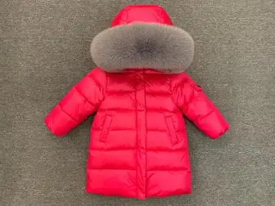 Kids Winter Duck Down Coats With Fur Collar Boys Girls Long Ski Jacket Children Snow Wear Parka Teeanagers Outerwear Thick Coats - Цвет: E