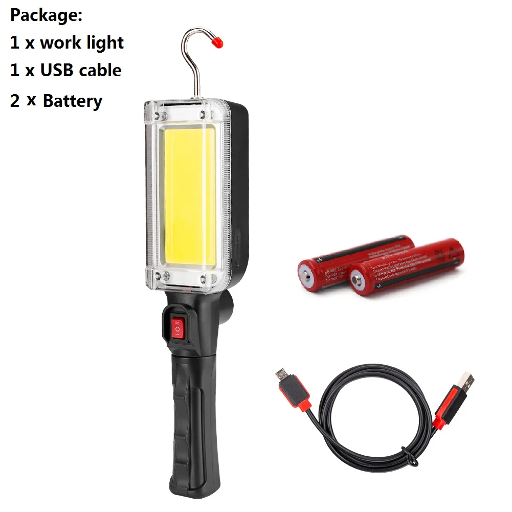 Cob светодиодный рабочий свет Cob прожектор светильник 700LM USB Перезаряжаемый 18650 флэш-светильник светодиодный портативный магнитный рабочий светильник с зажимом для кемпинга - Испускаемый цвет: With Battery