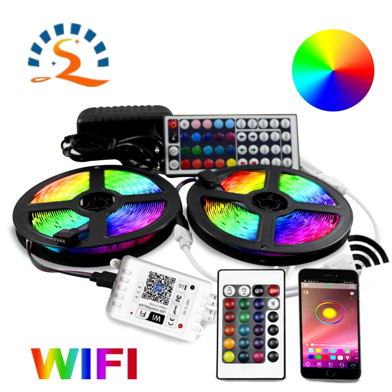 

5050 RGB LED Tape WIFI Control Light Strip 5m 10m Waterproof DC12V Diode Ribbon EU US Play Adapter Home decoration lights