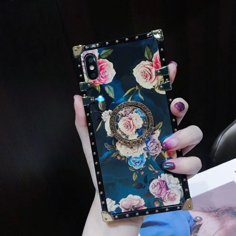 Для huawei mate 20RS mate 20 30 PRO Honor 8x 9X max 10 20 pro роскошный голубой луч Пион Роза квадратный ремешок-держатель чехол для телефона - Цвет: BFfgmd- Dia Holder