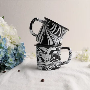 

1PC 12OZ Enamel Mugs for Coffee Mug Marble Design Coffee Cup Camping Mug Metal Cup with Enamel Mugs Coffee Cups CN(Origin)Zebra