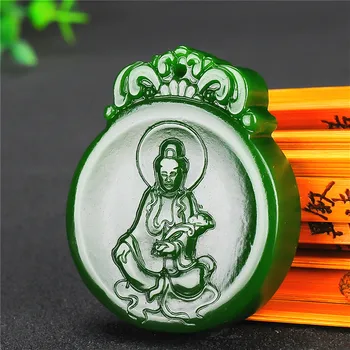 

Natural Green Hand-carved Jade Guanyin Pendant Male Jade Guanyin Necklace Jade Jade Pendant Pendant