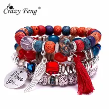 Pulseras de cuentas de piedra natural para Mujer 2019 juego de brazaletes con encanto de borlas y brazaletes estilo Boho Vintage Pulseras Mujer Moda joyería