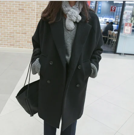 Thicken black Новых женщин шерстяное пальто с длинным рукавом с отложным воротником и пиджаками куртка женская осень зима свободного покроя элегантное пальто zr005 - Цвет: Thicken black