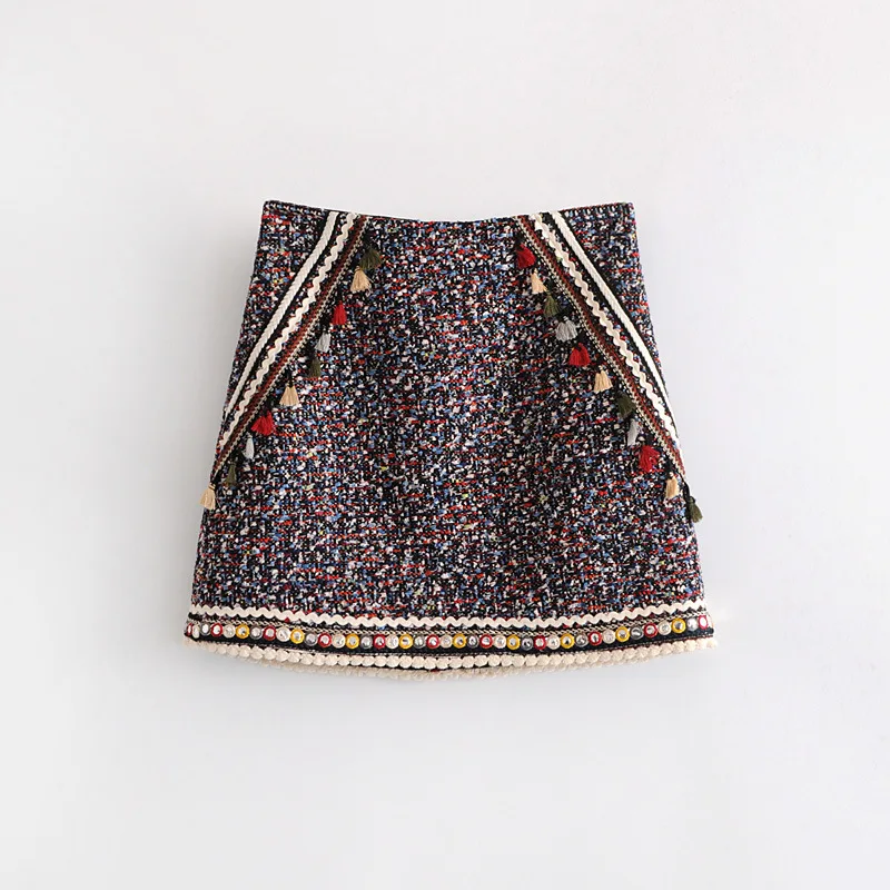 

2018 Western Style Early Spring WOMEN'S Dress New Style Strap Tweed Skirt