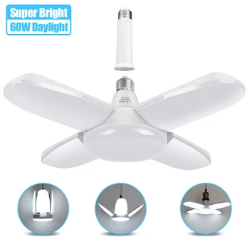

60W Foldable Fan Blade LED Pendant Lights No Flicker E27 LED Bulb 220V 360 Degrees Angle Adjustable Ceiling Lamp