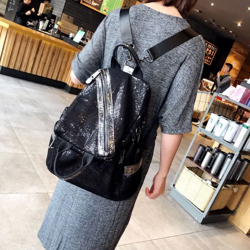 Backpack Women Mochila Travel-Bag Large-Capacity Fashion Sequined Multi-Purpose Torebka