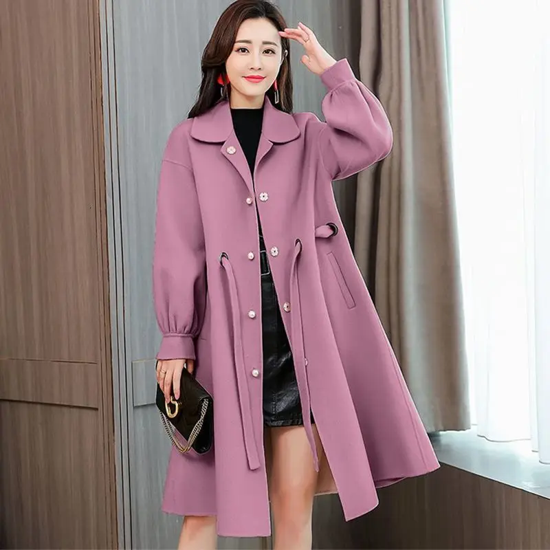 Purple Новинка, модное осенне-зимнее однобортное шерстяное пальто средней длины, женские повседневные куртки с отложным воротником, верхняя одежда F21 - Цвет: Purple
