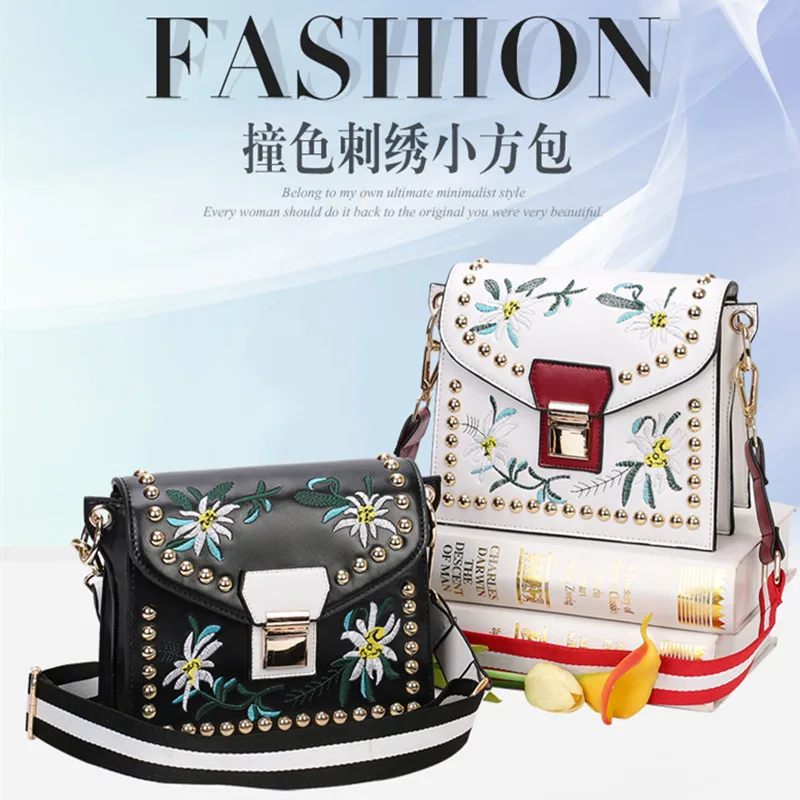 

2018 Summer New Style Korean-style Bag Cool Embroidered Square Sling Bag Versatile Broadband Shoulder Bag Shoulder Bag WOMEN'S B