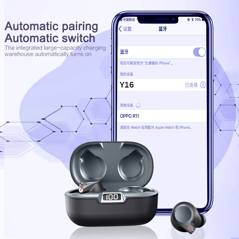 TWS Y16 Bluetooth 5 1 Earphones Wireless Charger Earbuds LED Waterproof Sports Earbuds Noise Reduction Headphones Headsets