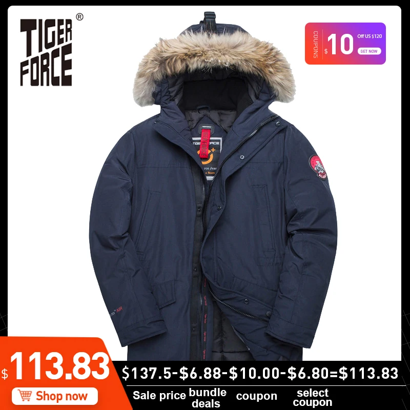 9080.68руб. 50% СКИДКА|TIGER FORCE Мужская Утепленная Парка Зимняя Куртка Мужская Синтепух Мужское Пальто С Меховым Воротником Енота Модное Пальто Мужс-in Парки from Мужская одежда on AliExpress 