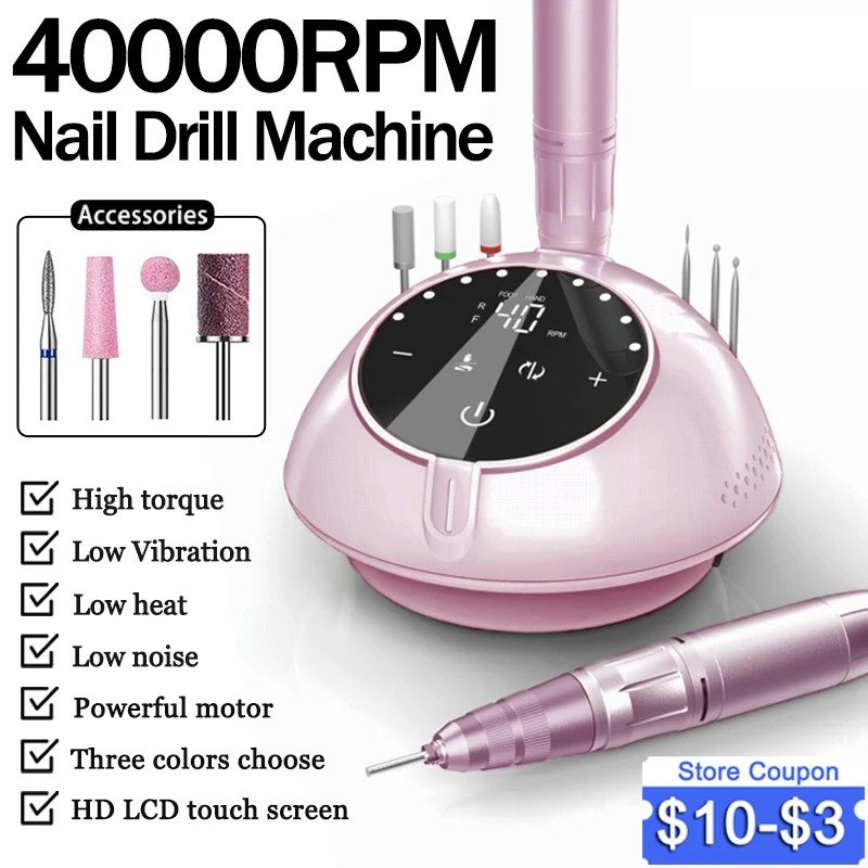 40000RPM Nail Drill Manicure Machine With HD Display Electric Milling Cutter High Speed Polisher Sander Set | Красота и здоровье