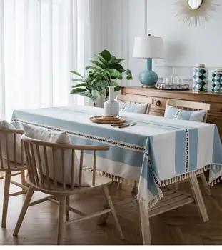 

YMQY Nordic simple modern tablecloth fabric polyester imitation linen coffee table rectangular table embroidered tablecloth