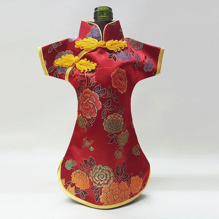Cheongsam chino clásico para mujer, cubierta de botella de vino, ropa, cubierta de botella de vino, embalaje de regalo