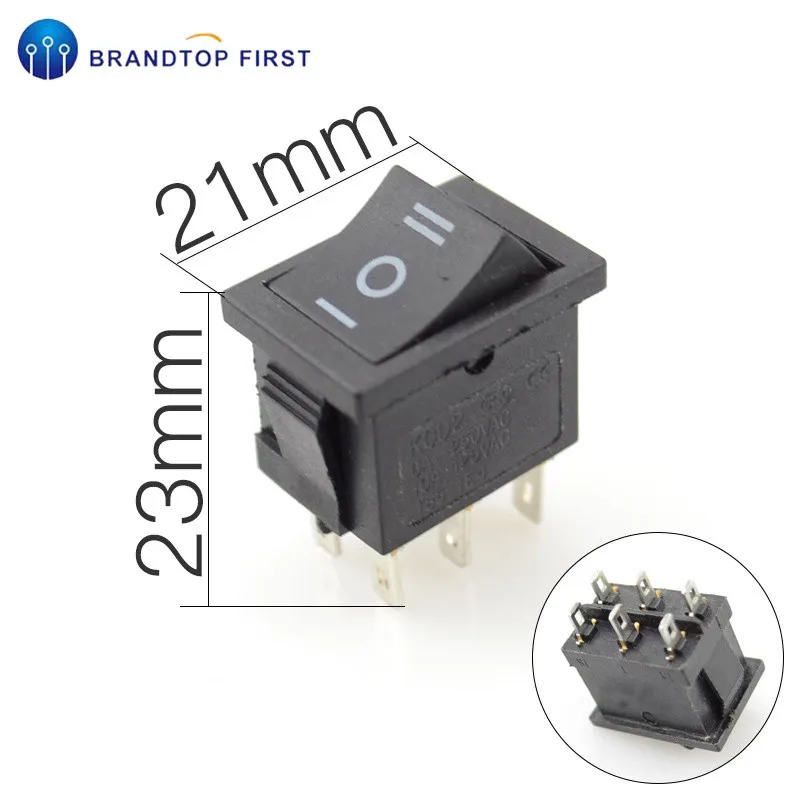 AC 6A/250V 10A/125V 6 Pin 21*15mm 2 положения 3 лодки кулисный переключатель на выключение KCD1