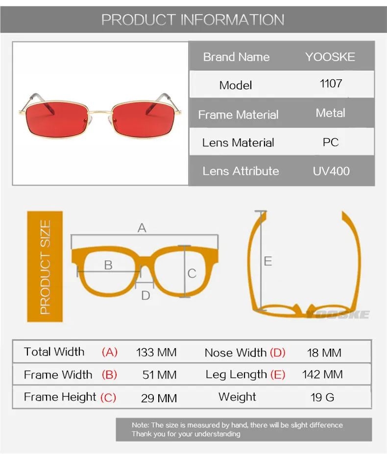 YOOSKE Винтаж прямоугольник солнцезащитные очки для женщин для мужчин Роскошные брендовая дизайнерская обувь ретро серебристый, черны