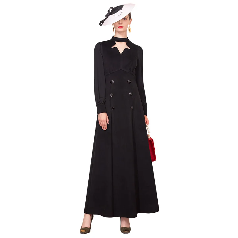 2019 Luxe Winter Wol Zwarte Jurk Double-Breasted Nieuwe Jaar Party Night Dress Enkellange Avond Maxi Kleding DZ2278 2019 Luxe Winter Wol Zwarte Jurk Double-Breasted Nieuwe Jaar Party Night Dress Enkellange Avond Maxi Kleding DZ2278