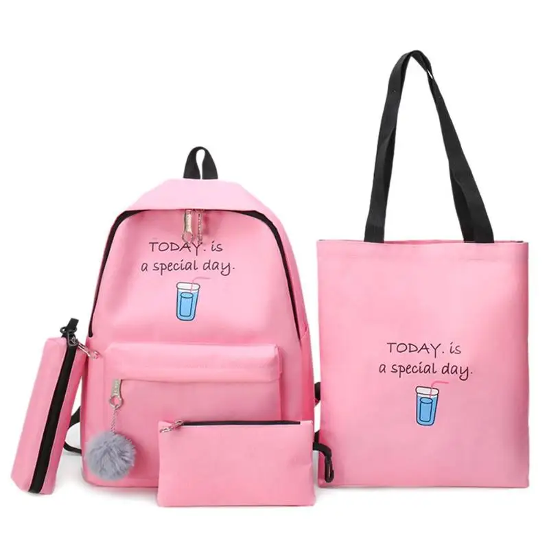 Женские сумки 4 шт./компл. женские модные повседневные холщовые рюкзаки для путешествий для подростков девочек Досуг большие плечевые школьные сумки - Цвет: Pink