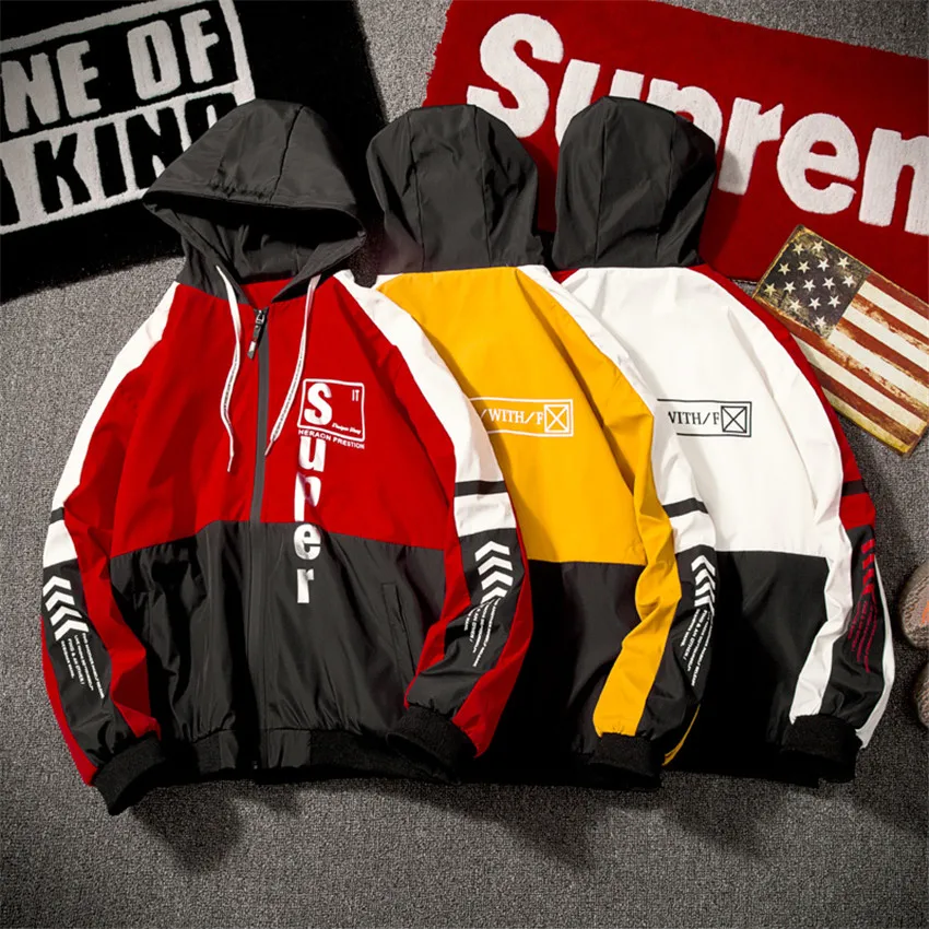 

2019 New Brand Casual Men's Jackets Hip hop Patchwork Spring Autumn Hooded Zipper Coats Men Outerwear Casual Male Clothing M-3XL