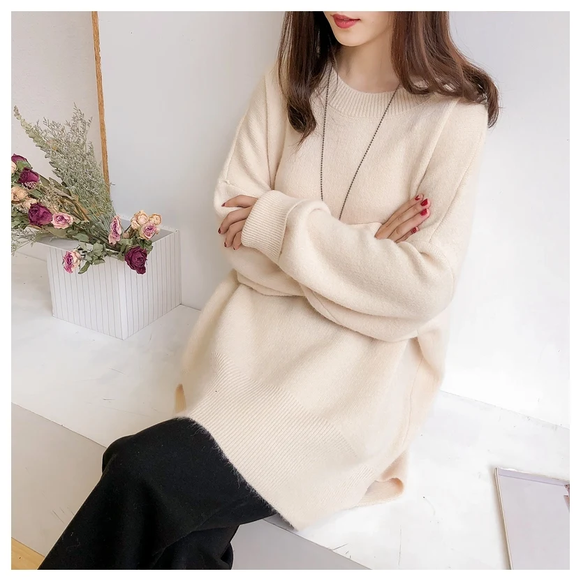 Autumn Women Winter Pullover Long Sweater Dress O-NECK Female Long Sleeve Straight Knitted Vestido Robe Casual Jurken