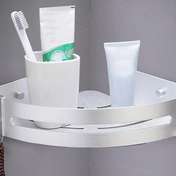 

Triangle Storage Basket Free-punch Space Wall-mounted Storage Rack Aluminum Towel Rack With Hook For Bathroom