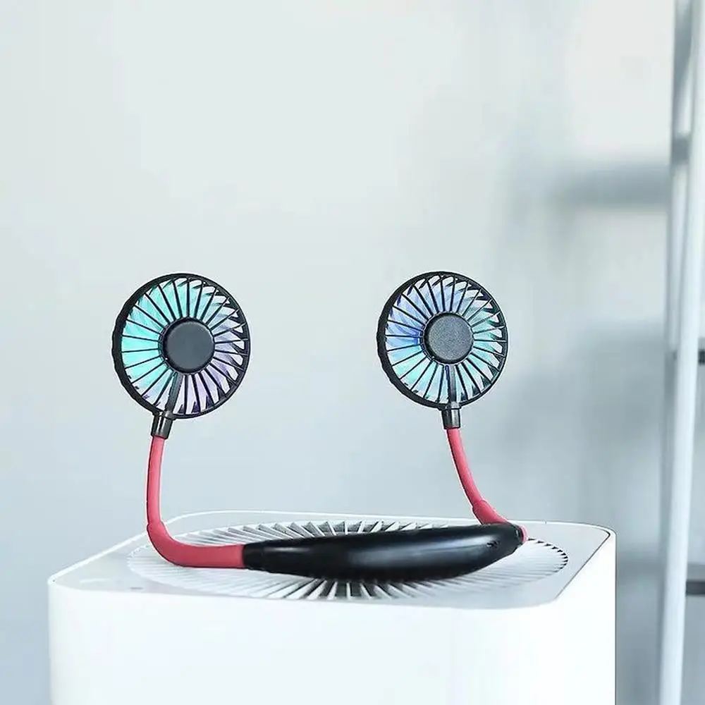 

Pocket Fan LED Portable USB Charging Hanging Neck Third Generation Lazy Fan Hanging Neck Fan 2 Fan Compact