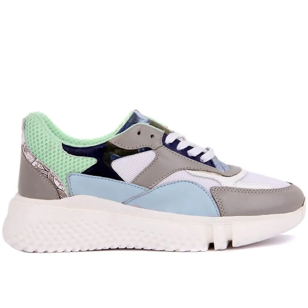 

Sail Lakers-Gray, Blue Leather Women 'S Sneaker