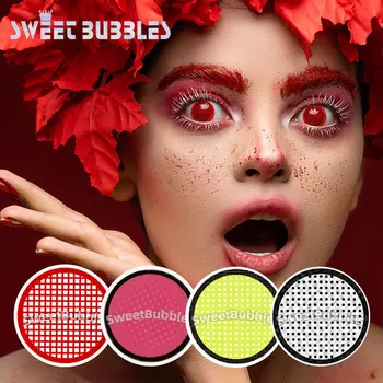 

SweetBubbles Mesh Halloween Red Contact Lenses Pink Yellow White Color Eye Lens 2pcs/pair