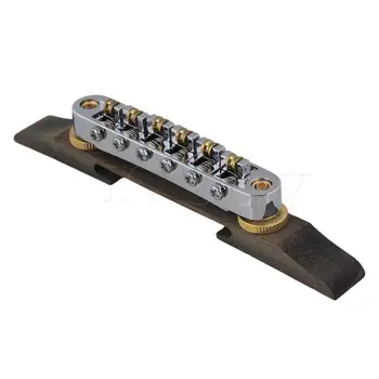 

Yibuy Rosewood Bridge Silver Zinc Alloy Roller Saddle Bridge for Guitar Jazz