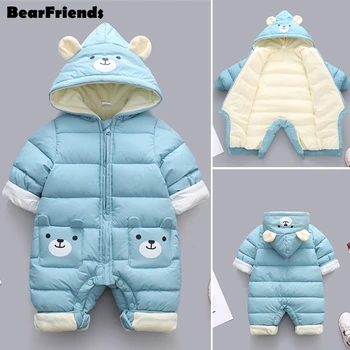 

2020 New born Baby Jumpsuit Hooded Plus Velvet Warm Boy Snowsuit Toddler Snow Suit Girl clothes Cotton Rompers Children Clothing