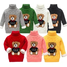 Детские осенне-зимние флисовые свитера для мальчиков и девочек; Хлопковые вязаные топы; детский пуловер; детская одежда с рисунком медведя; теплый свитер