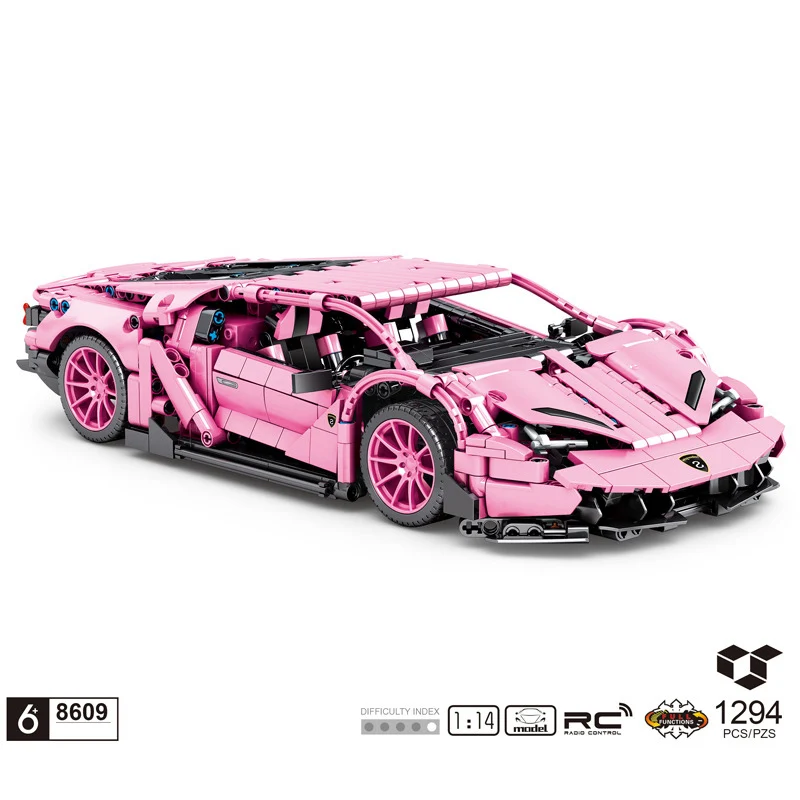 

1:14 Scale RC Super Sport Car Technical Build Block Pink Centenario Radio 2.4Ghz Remote Control Vehicle Brick Supercar Toy