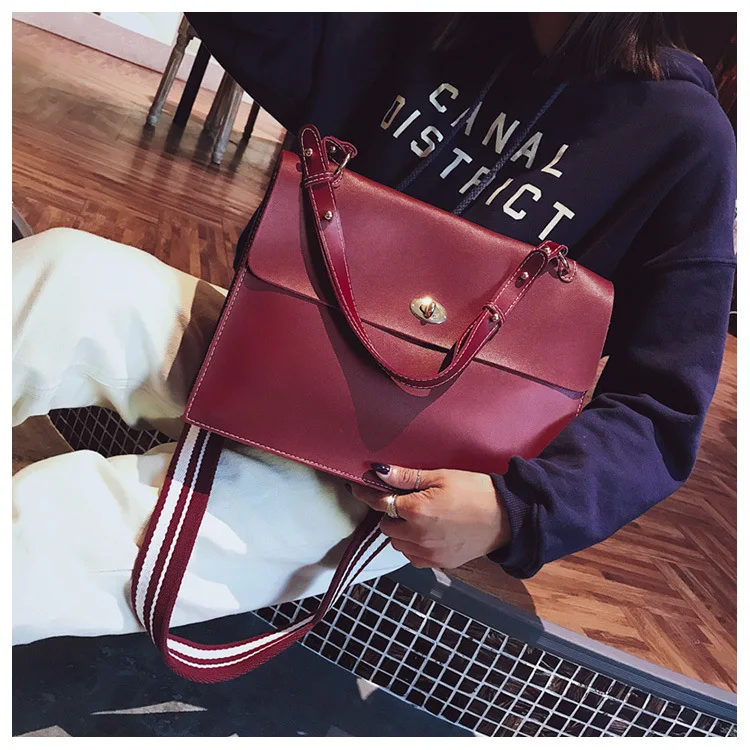 2019 Woman Briefcase Bag Leather Handbags Ladies Vintage PU Shoulder Bag Crossbody Satchels Office Document Bag Wide strap Purse (19)