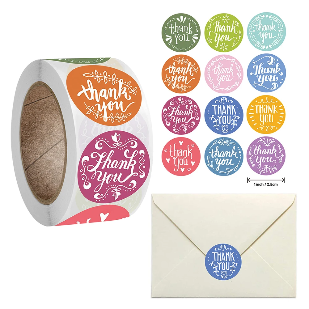 

500pcs/roll 2.5cm Kawaii Color Thank You Round Stickers Student Encouragement Gifts Saling Decoration Label Stationery Sticker
