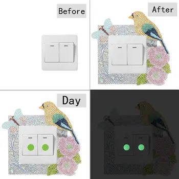 

DIY Diamond Painting Bird Angel Cartoon Luminous Switch Stickers Bedroom Home Wall Decals for Outlet Wall Sticker Decoration Art