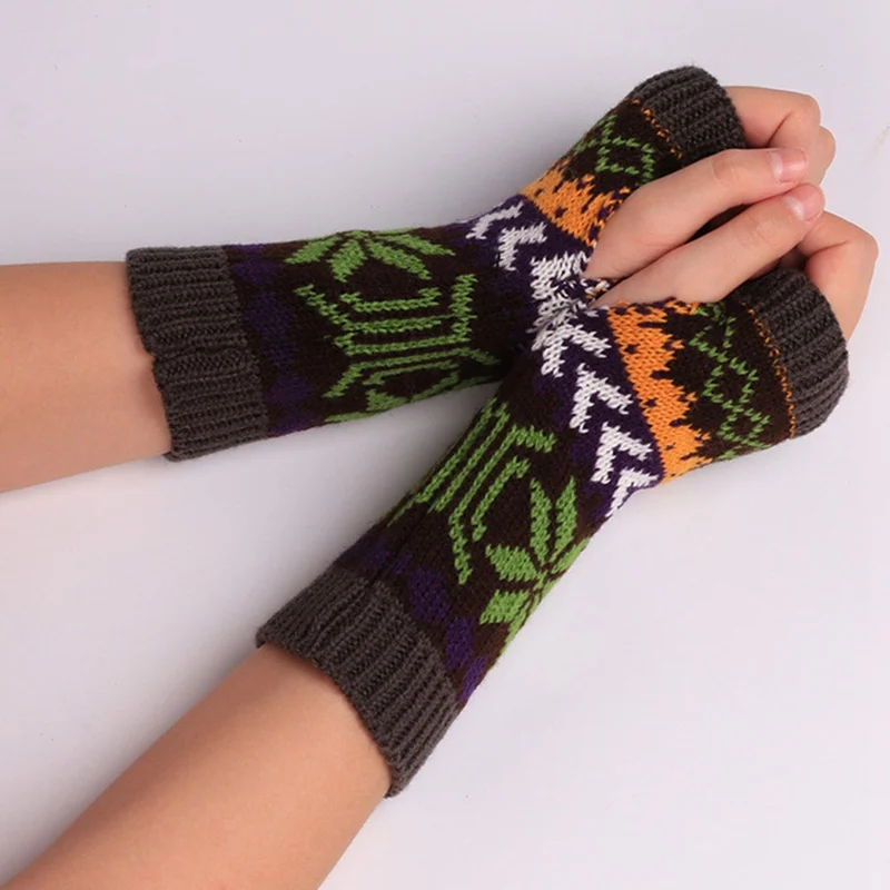 Женские теплые зимние перчатки ручной вязки, вязаные искусственные шерстяные варежки, теплые перчатки без пальцев - Цвет: GLV0472DG