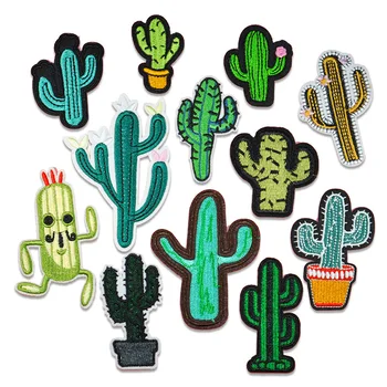 

Green Plant Embroidered Iron on Patch Clothes DIY Creative Badges Cactus Patches for Clothing Backpack Cowboy Jacket Stickers