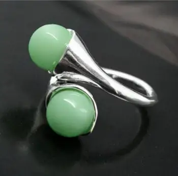 

Fashion jewelry Hot sale New Design two 8mm Blue Light Green Jades bead 925 Sterling Silver Ring 7/8/9/10