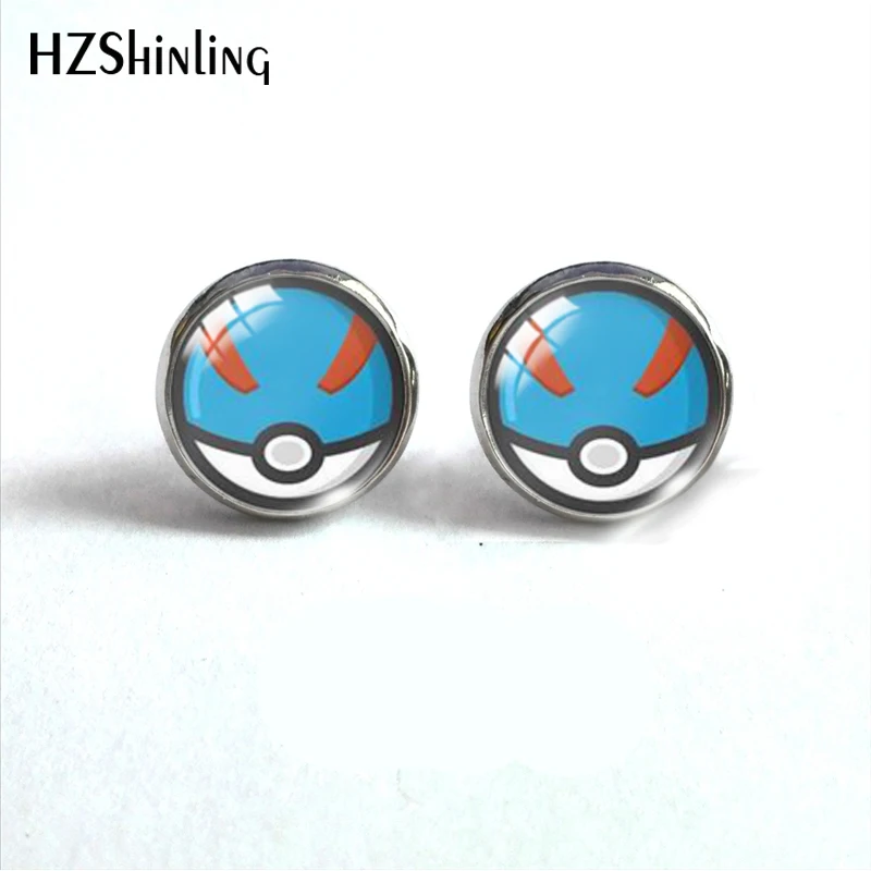 3 Pokeball покебол Пикачу Япония Аниме стеклянный купол круглые милые серьги-гвоздики Pokeball узор ручной работы ювелирные изделия серьги - Окраска металла: 3