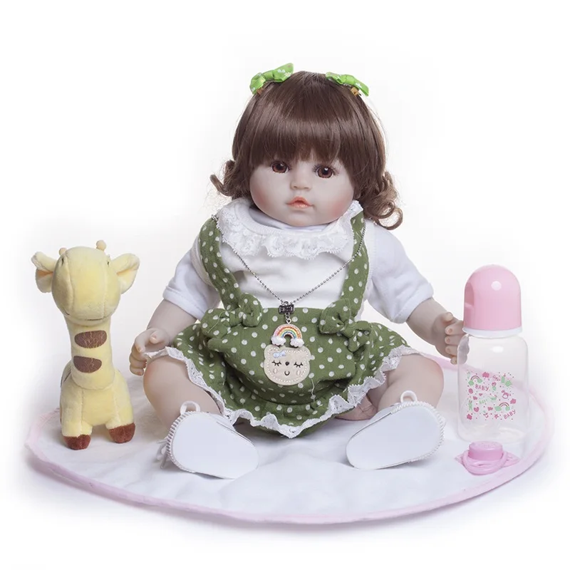 45 см милая кукла-Реборн, игрушки, милые младенцы, кукла для новорожденных с кудрявыми волосами, Реалистичная, Реалистичная, полностью силиконовая, с одеждой, забавная игрушка