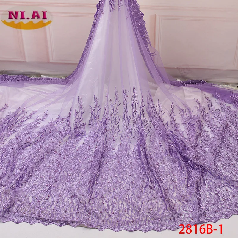

NIAI African Beaded Lace Fabric For Wedding Dress 2019 High Quality French Lace Fabric Fashion Nigerian Lace Fabrics XY2816B-1