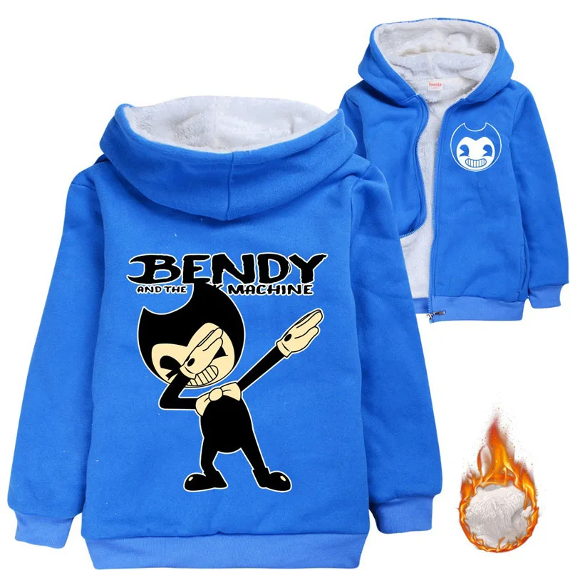 Повседневная флисовая толстовка с капюшоном на молнии для мальчиков и девочек; хлопковая плюшевая Высококачественная куртка с капюшоном с принтом Bendy and the Ink Machine Dab; кардиган - Цвет: Синий