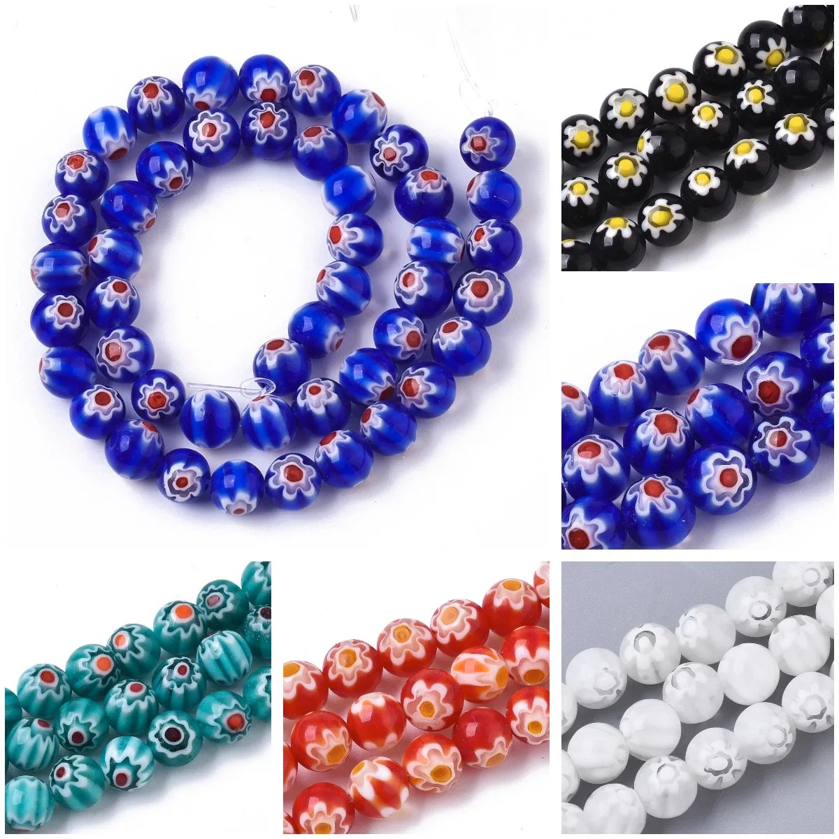 

48Pcs 8mm Flower Pattern Round Lampwork Glass Beads Trendy Loose Spacer Bead For Bracelet Necklace DIY Jewelry Making Findings