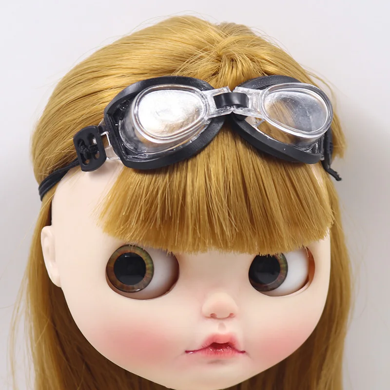 Gafas de natación hechas a mano para niña, lentes negras para muñeca Blythe, equipo costero, 1/6
